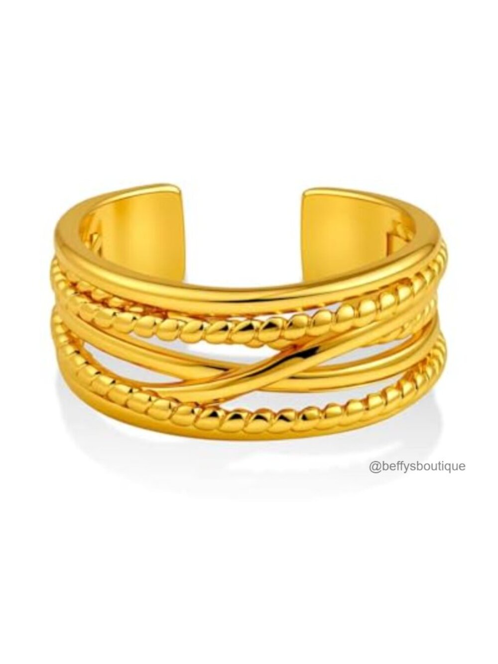 Vintage Chunky Braided Wide Band 14k Gold Plated Open Ring Stackable Statement